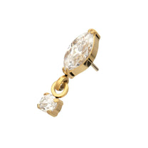 24KT Gold PVD Titanium Threadless Marquise Top Gem Dangle