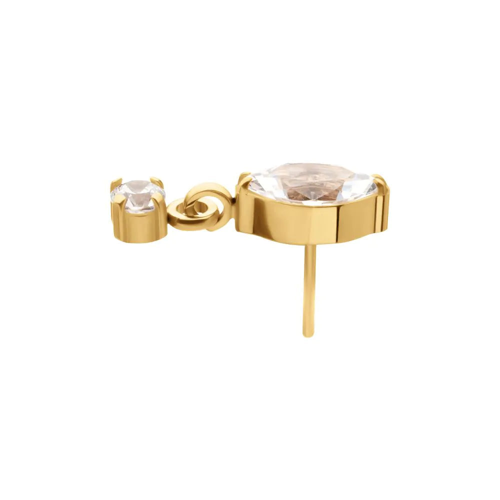 24KT Gold PVD Titanium Threadless Marquise Top Gem Dangle
