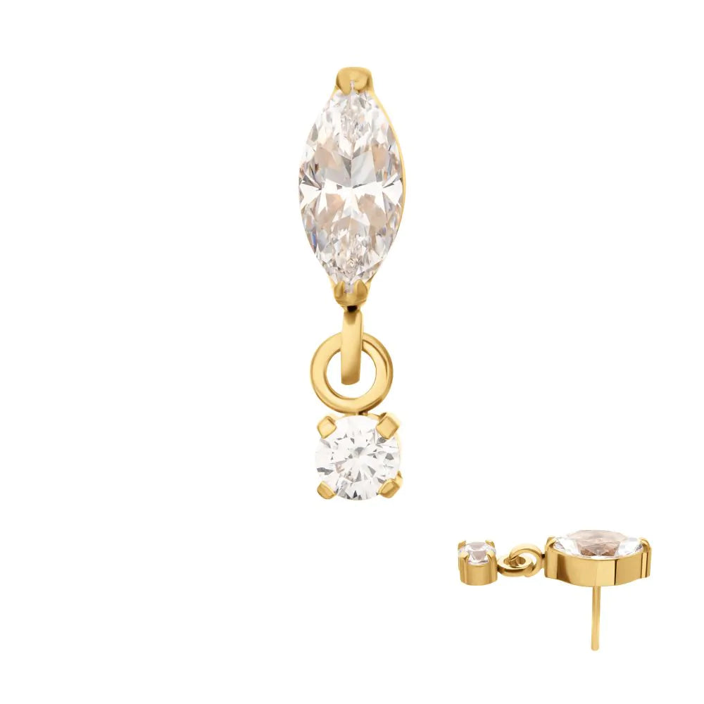 24KT Gold PVD Titanium Threadless Marquise Top Gem Dangle