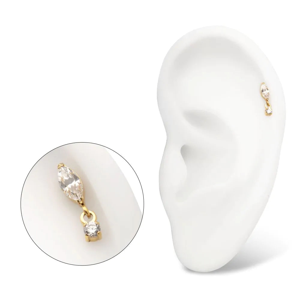 24KT Gold PVD Titanium Threadless Marquise Top Gem Dangle
