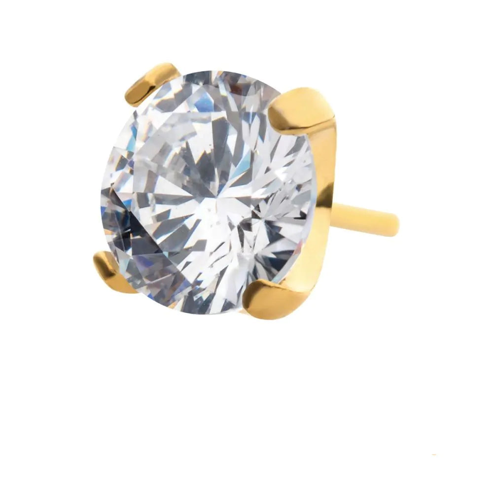 24KT Gold PVD Titanium Threadless Low Profile Prong Round Gem Top