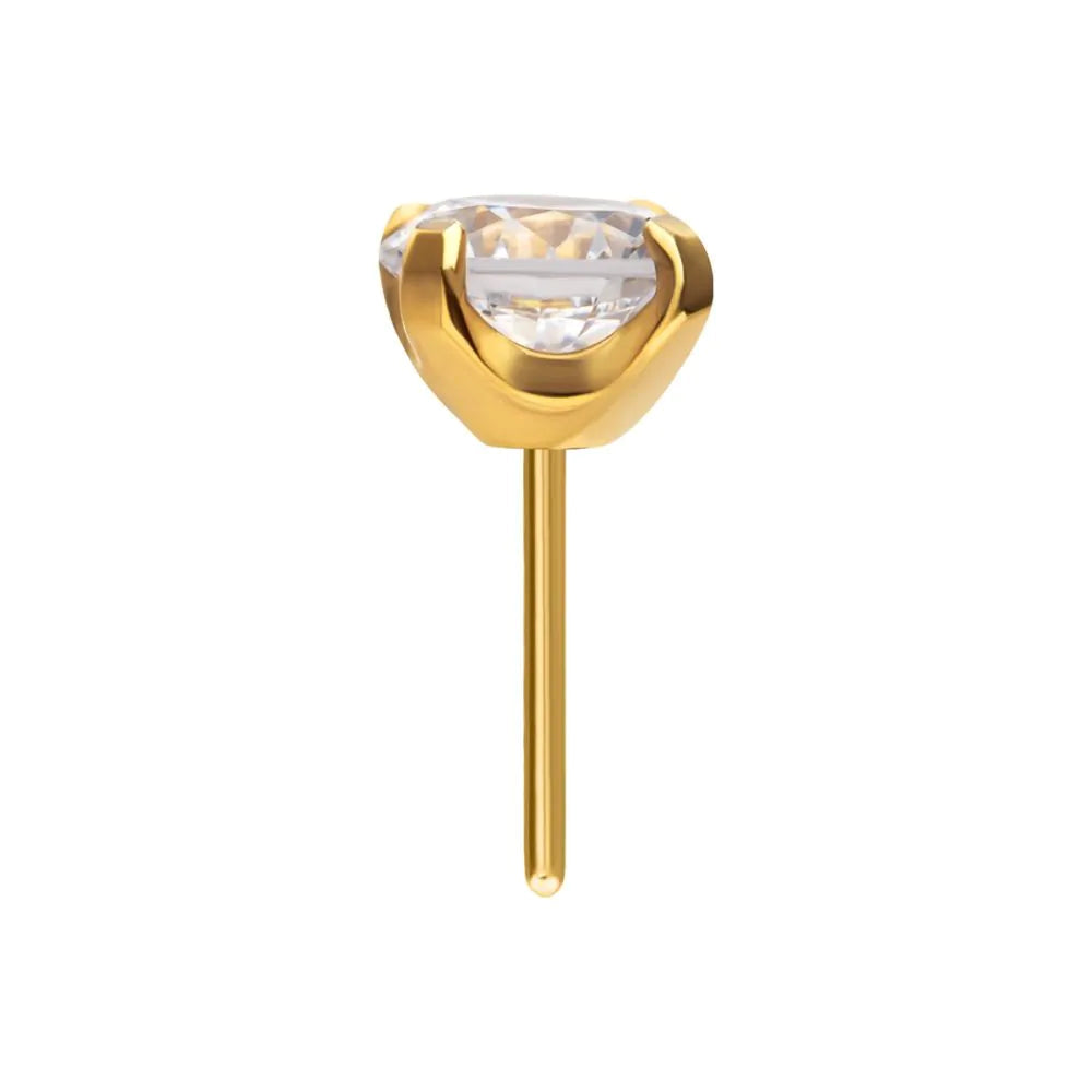 24KT Gold PVD Titanium Threadless Low Profile Prong Round Gem Top