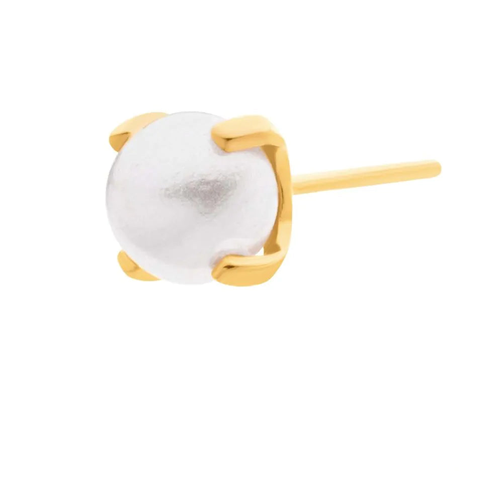 24Kt Gold PVD Titanium Threadless White Pearl Swarovski Crystal Top