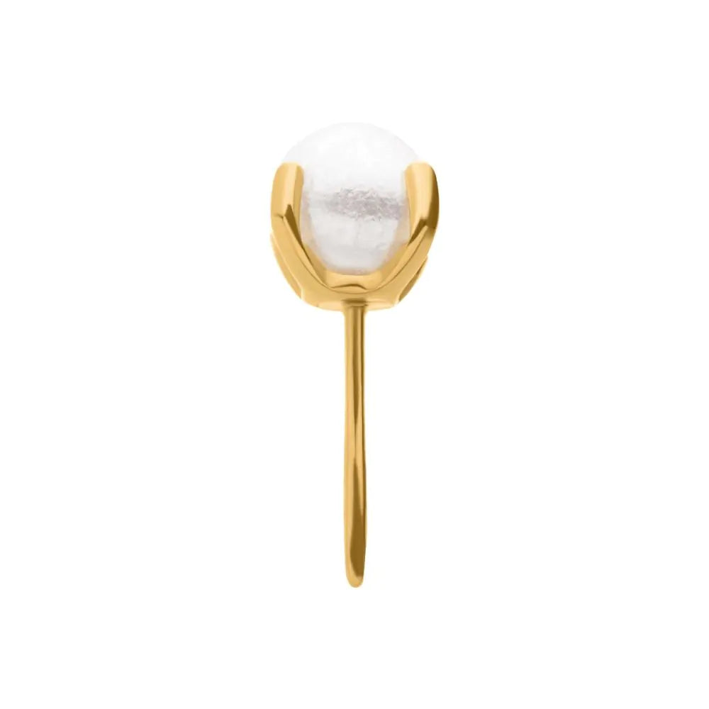24Kt Gold PVD Titanium Threadless White Pearl Swarovski Crystal Top