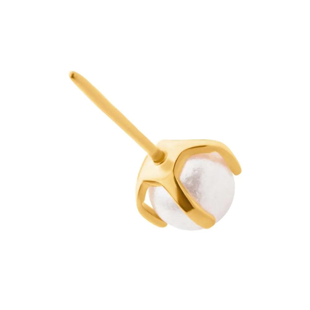 24Kt Gold PVD Titanium Threadless White Pearl Swarovski Crystal Top