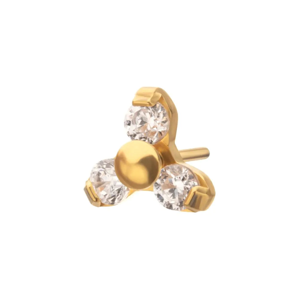 24Kt Gold PVD Titanium Threadless Pronged Round Crystal Trinity Top