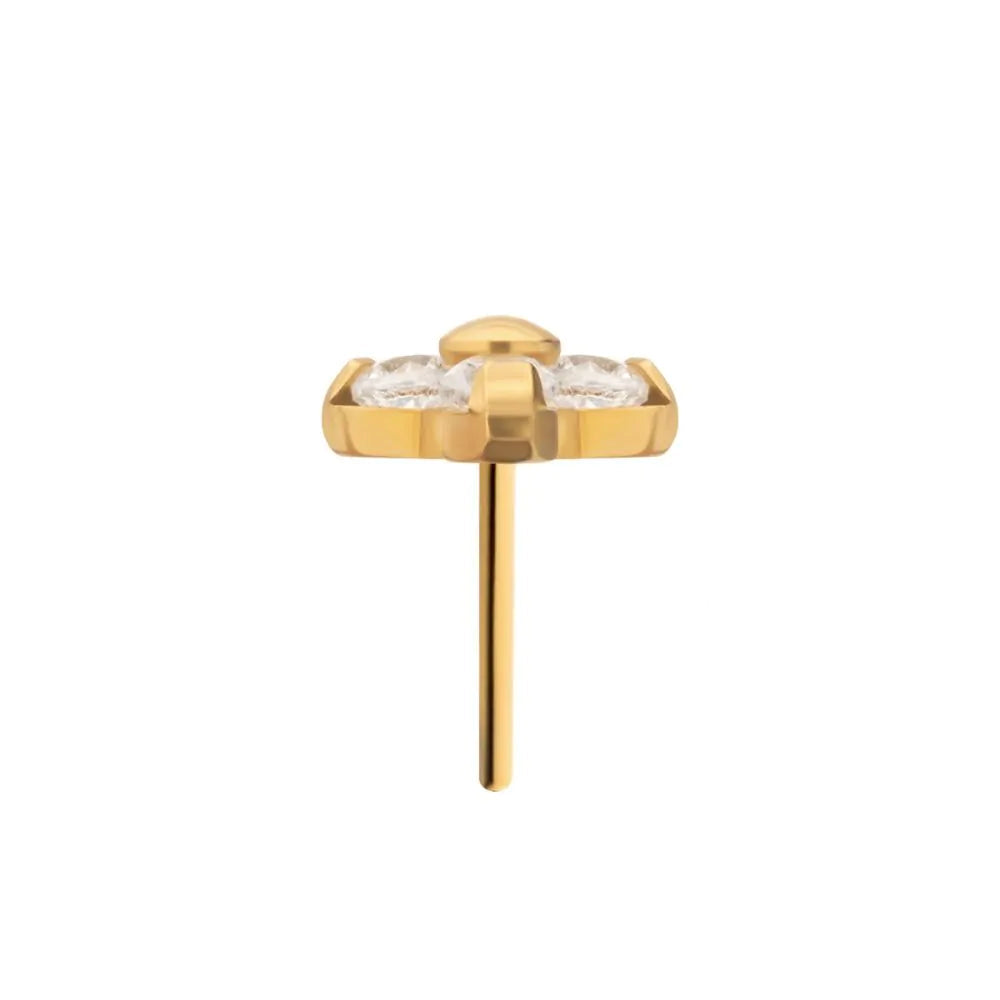 24Kt Gold PVD Titanium Threadless Pronged Round Crystal Trinity Top