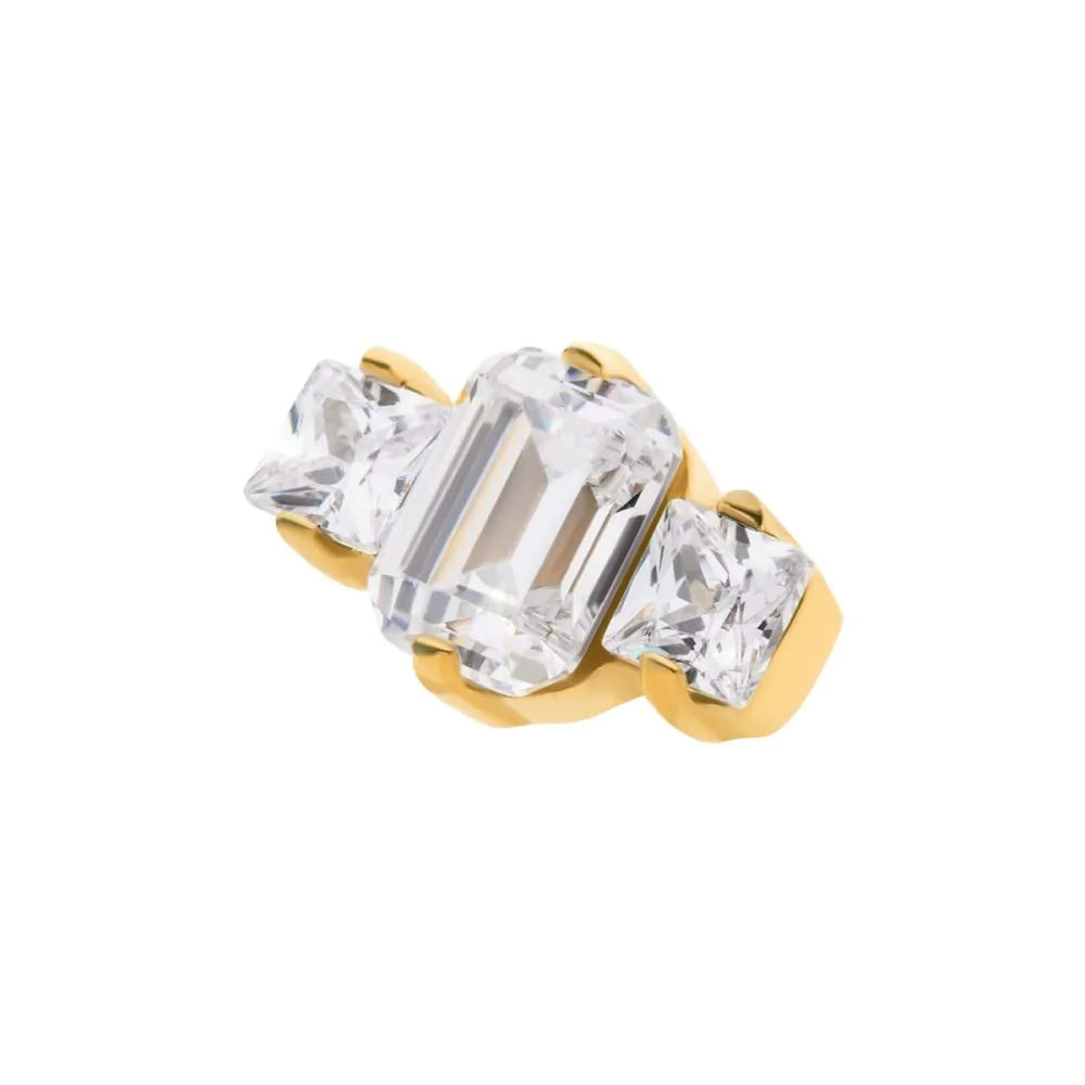 24Kt Gold PVD Titanium Threadless Emerald Cut &amp; Square Crystal 3-Cluster Top