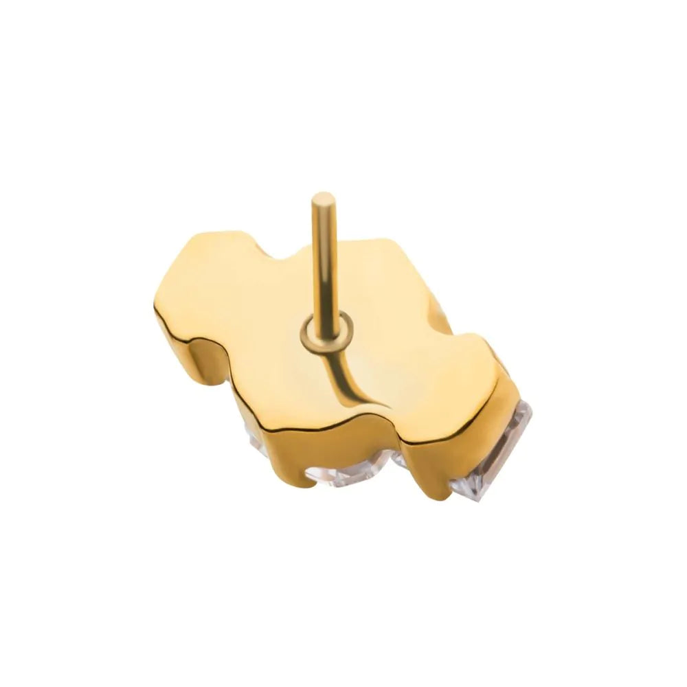 24Kt Gold PVD Titanium Threadless Emerald Cut &amp; Square Crystal 3-Cluster Top