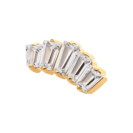 24Kt Gold PVD Titanium Threadless Prong Set Baguette CZ 5-Cluster Top