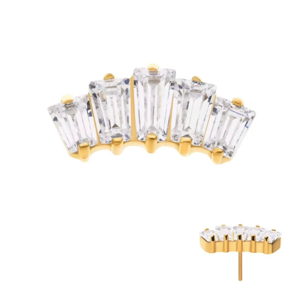 24Kt Gold PVD Titanium Threadless Baguette Crystal 5-Cluster Top