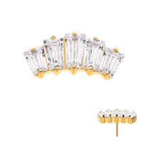 24Kt Gold PVD Titanium Threadless Baguette Crystal 5-Cluster Top