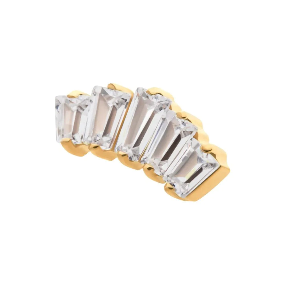 24Kt Gold PVD Titanium Threadless Baguette Crystal 5-Cluster Top