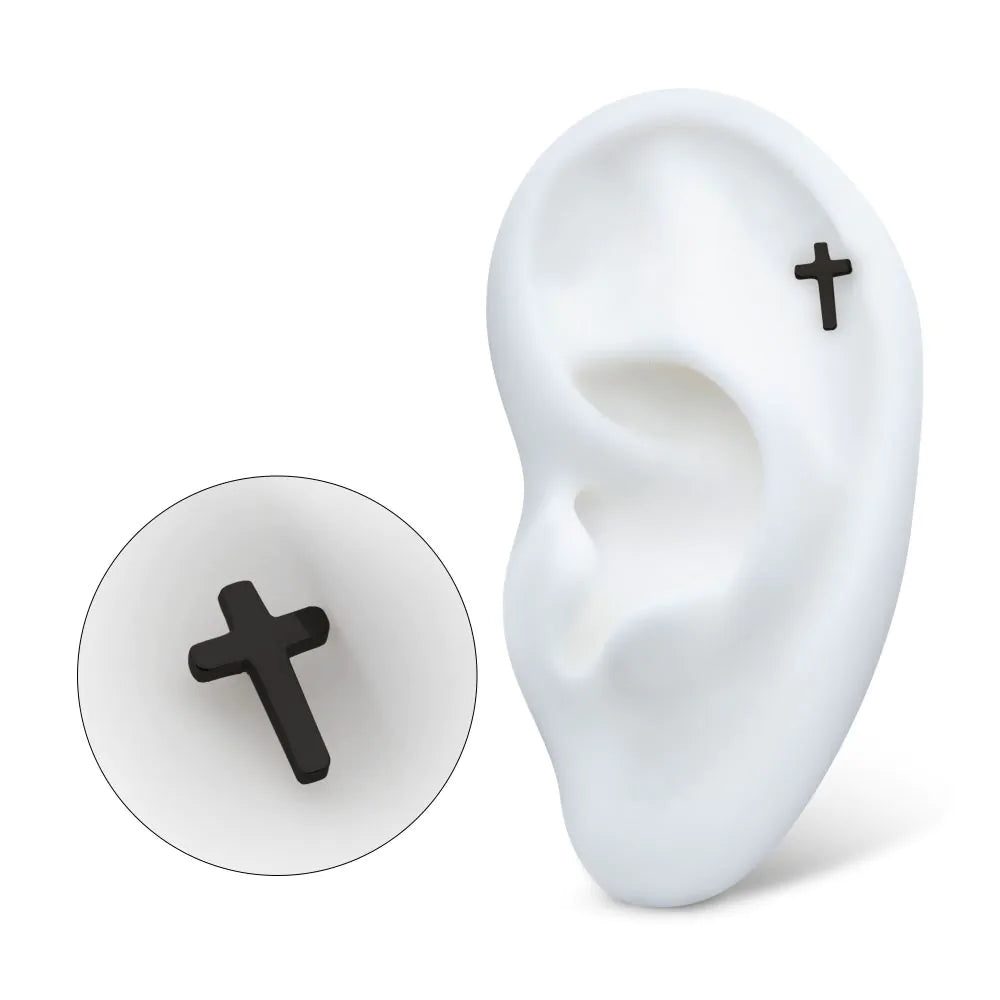 Black PVD Titanium Threadless Cross Top