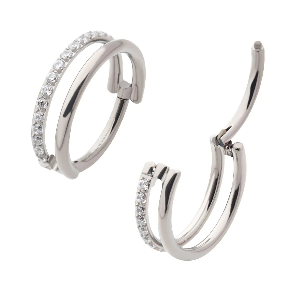 Titanium Side Facing Hinged Segment Clicker Single hoop full clear CNC set round crystal