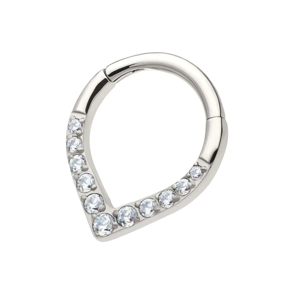 Titanium CNC Set Gem Front Facing Teardrop Shape Hinged Segment Clicker