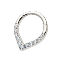 Titanium CNC Set Gem Front Facing Teardrop Shape Hinged Segment Clicker