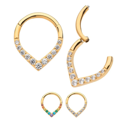 24Kt Gold Gem Front Facing Teardrop Shape Hinged Segment Clicker
