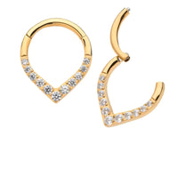 24Kt Gold PVD Titanium CNC Set Gem Front Facing Teardrop Shape Hinged Segment Clicker