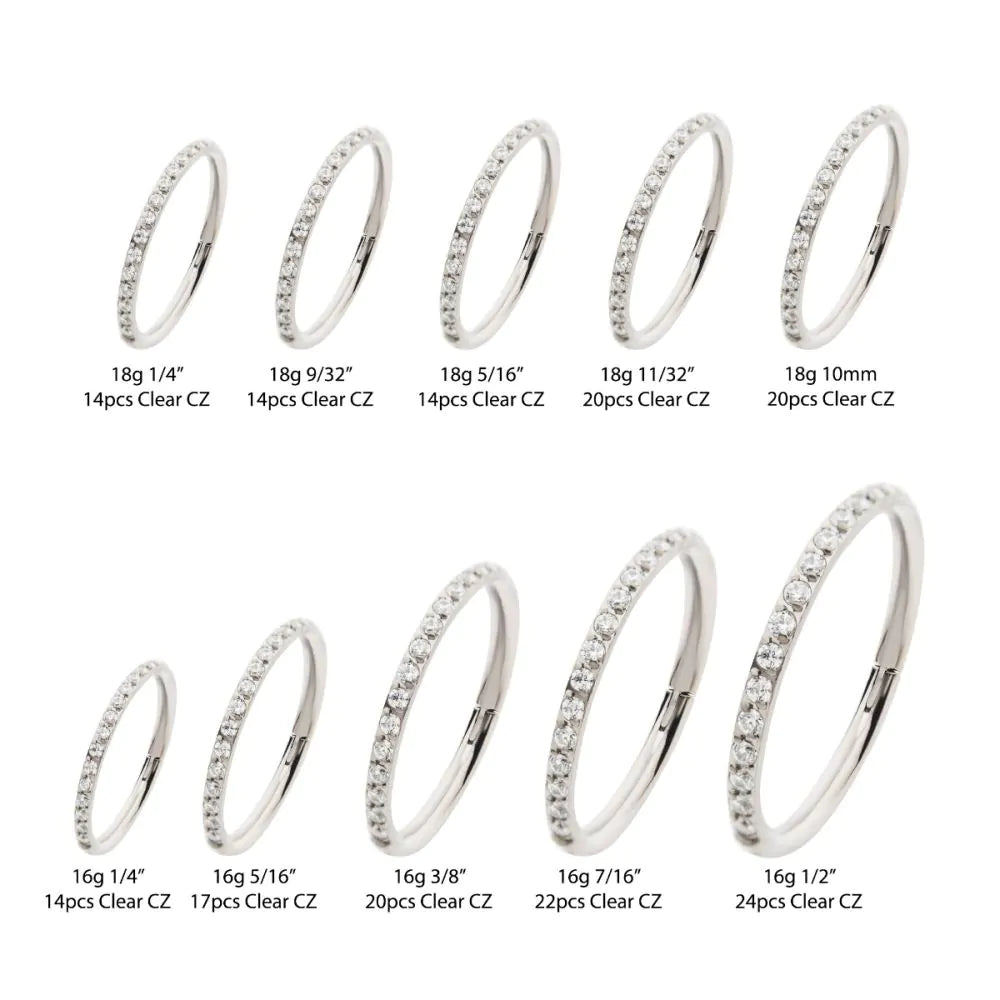 Titanium with 1mm CNC Set Clear CZ Eternity Gem Side Facing Hinged Segment Clicker