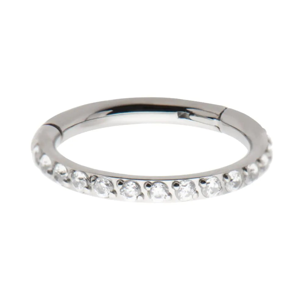 Titanium with 1mm CNC Set Clear CZ Eternity Gem Side Facing Hinged Segment Clicker