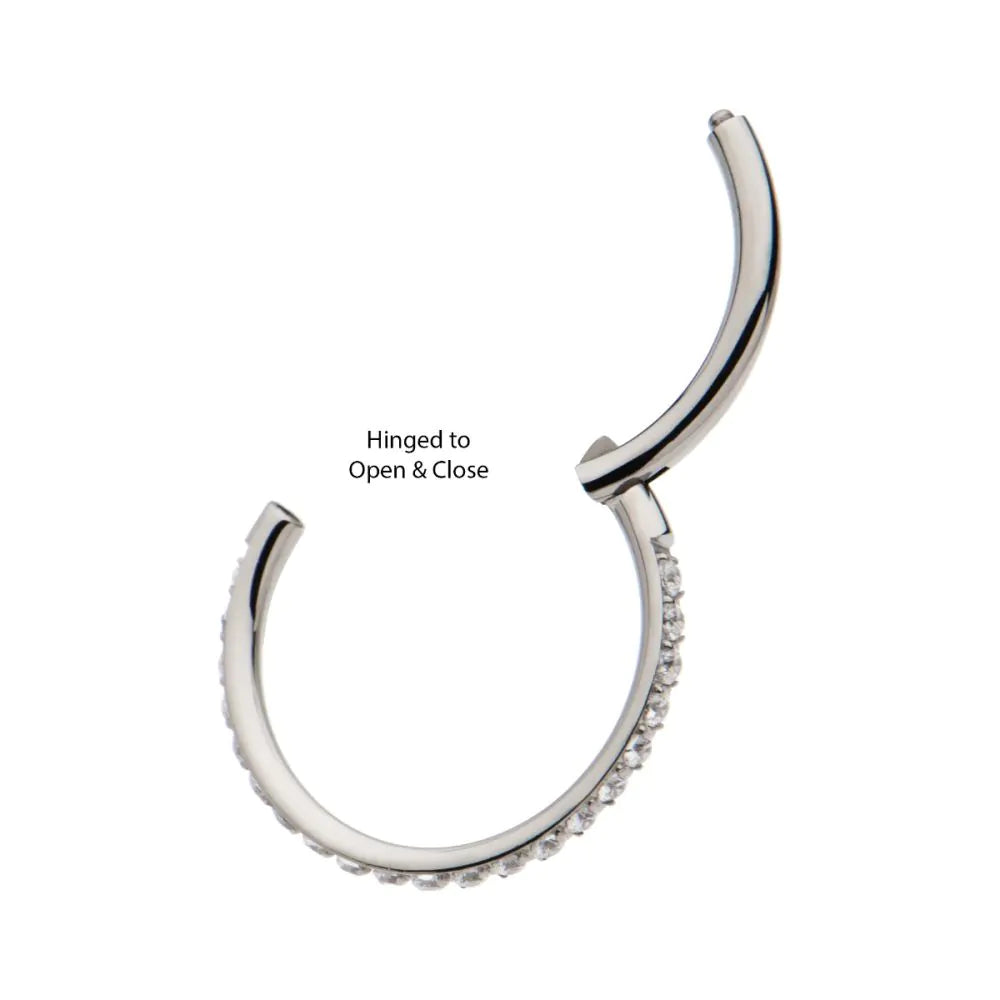 Titanium with 1mm CNC Set Clear CZ Eternity Gem Side Facing Hinged Segment Clicker