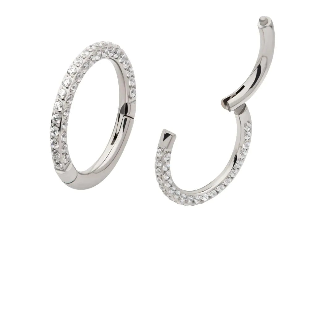Titanium 3-Row 0.8mm Pave Gem Hinged Segment Clicker