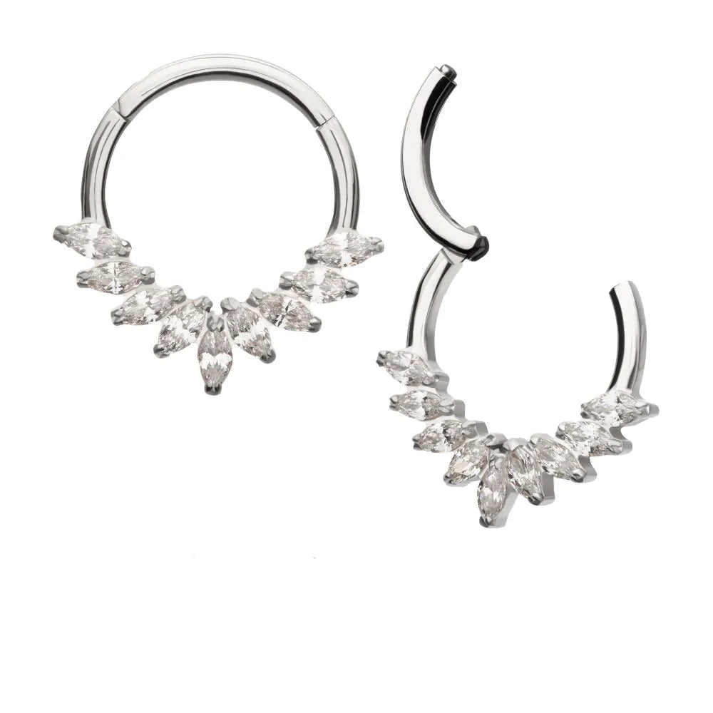 Titanium 9 Gem Marquise Cluster Front Facing Hinged Segment Clicker