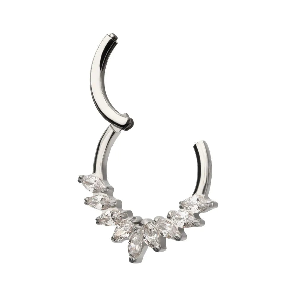 Titanium 9 Gem Marquise Cluster Front Facing Hinged Segment Clicker