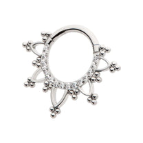 Titanium Pave Set Round CZ with Tri Beads Front Facing Hinged Segment Clicker