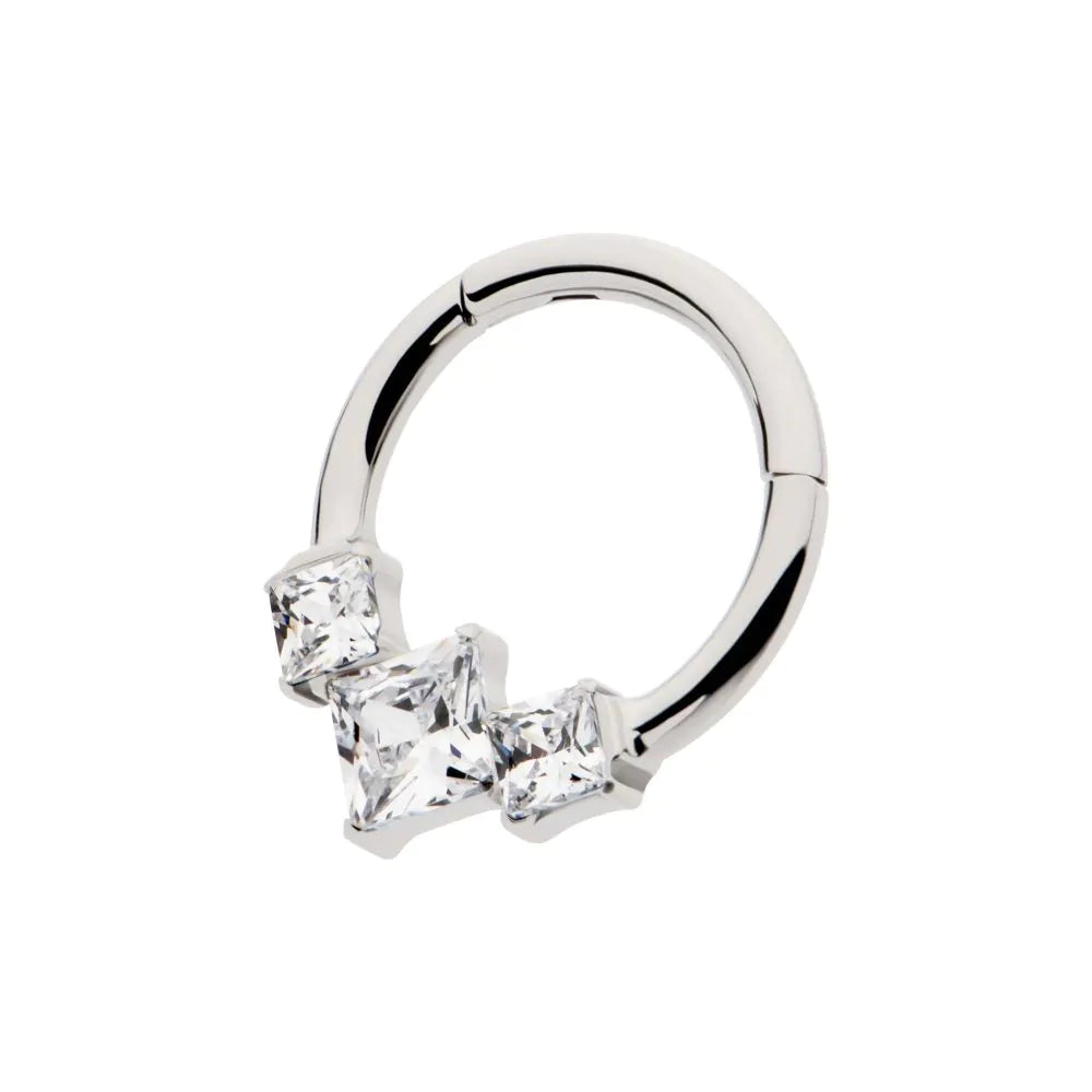 Titanium Clustered Square Crystal Front Facing Hinged Segment Clicker