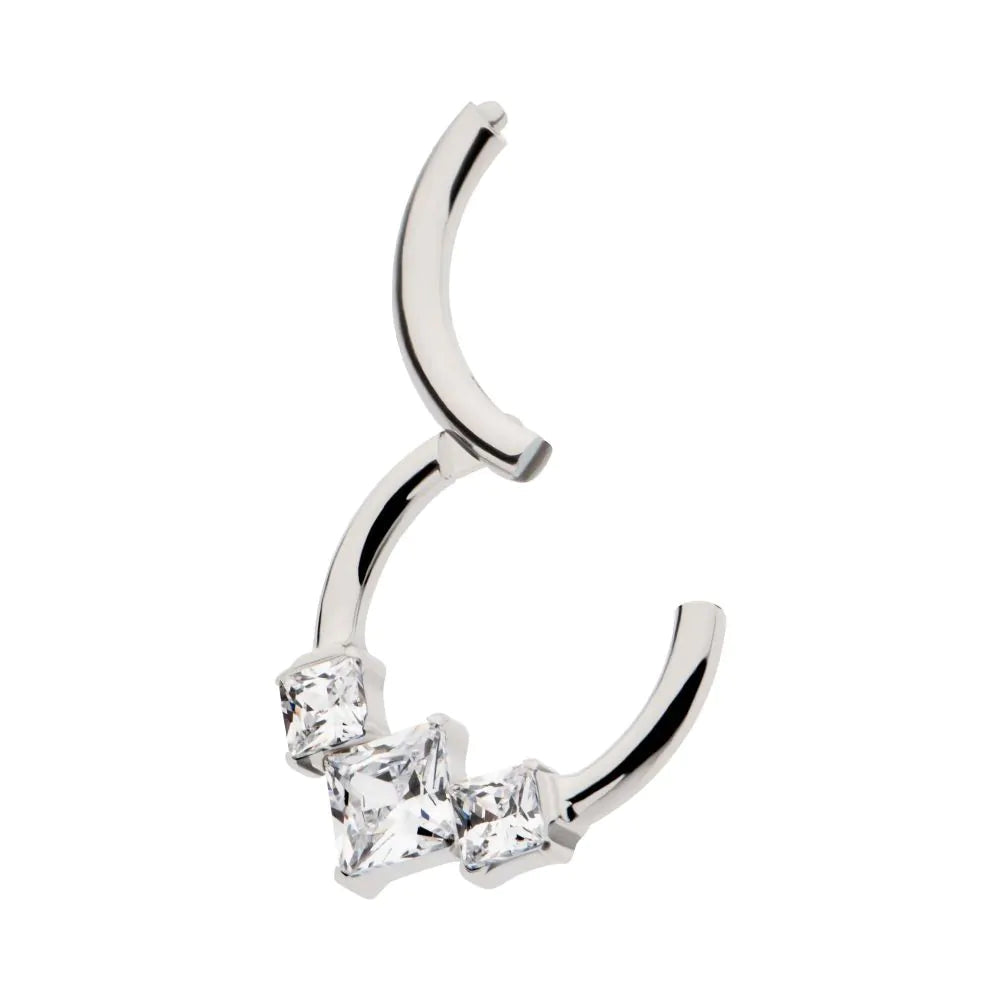 Titanium Clustered Square Crystal Front Facing Hinged Segment Clicker