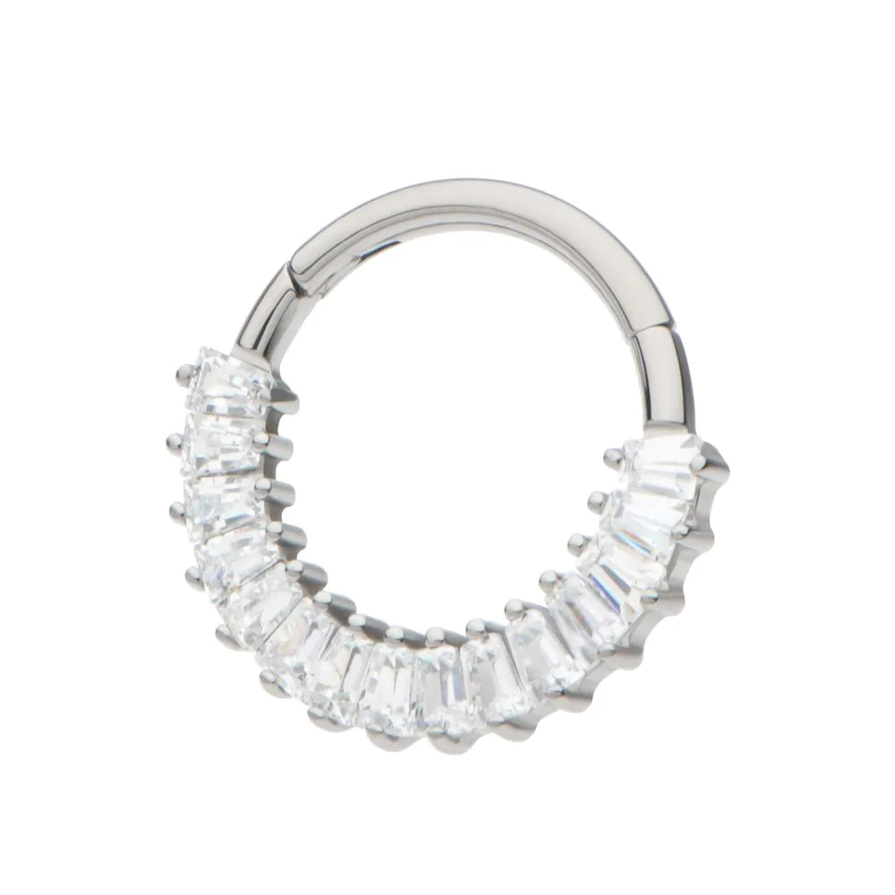 Titanium Pronged Baguette CZ Cluster Front Facing Hinged Segment Clicker