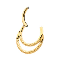 24Kt Gold PVD Titanium Hammered Double Hoop Front Facing Hinged Segment Clicker
