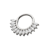 Titanium Prong Set Marquise Gem Cluster Fan Front Facing Hinged Segment Clicker