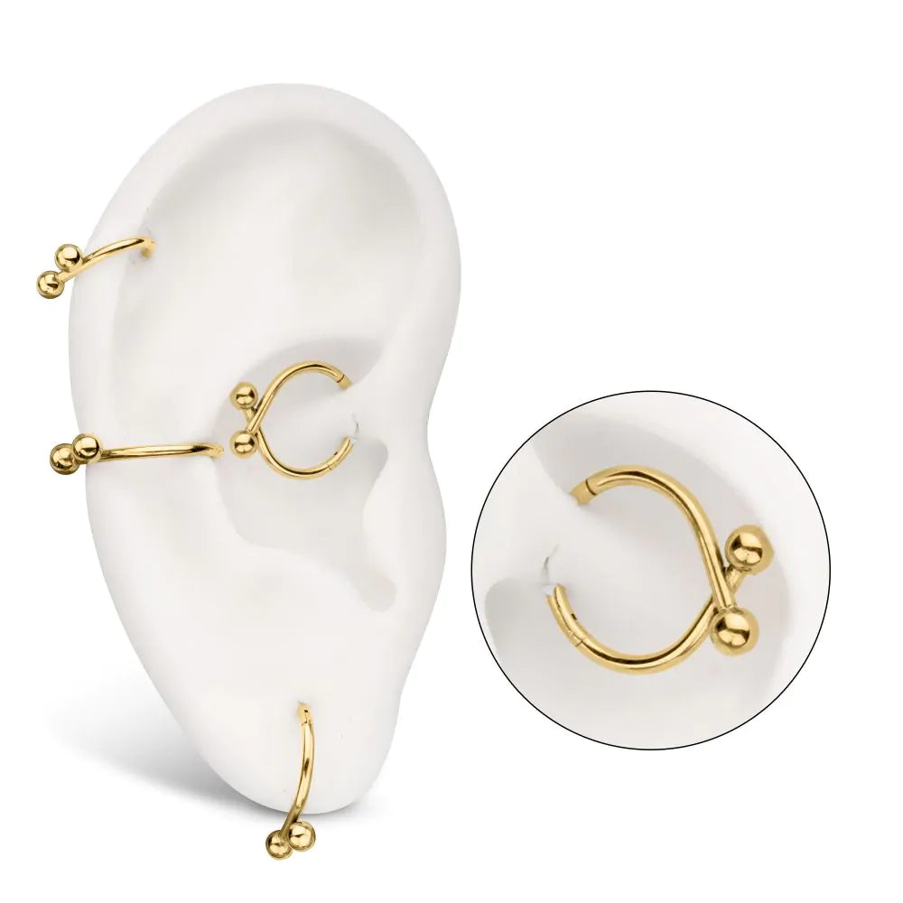 24Kt Gold PVD Titanium Twister Ball Hinged Segment Hoop Clicker