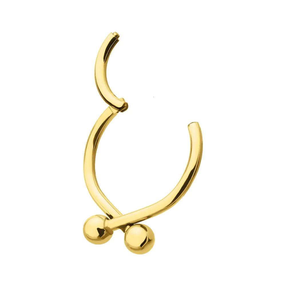 24Kt Gold PVD Titanium Twister Ball Hinged Segment Hoop Clicker