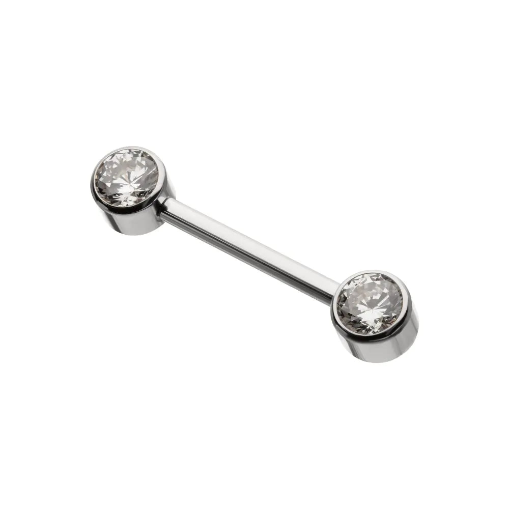 Titanium Internally Threaded Bezel Set Gem End Nipple Barbell (One Side Fixed, One Side Internally Threaded ) | Sold by piece