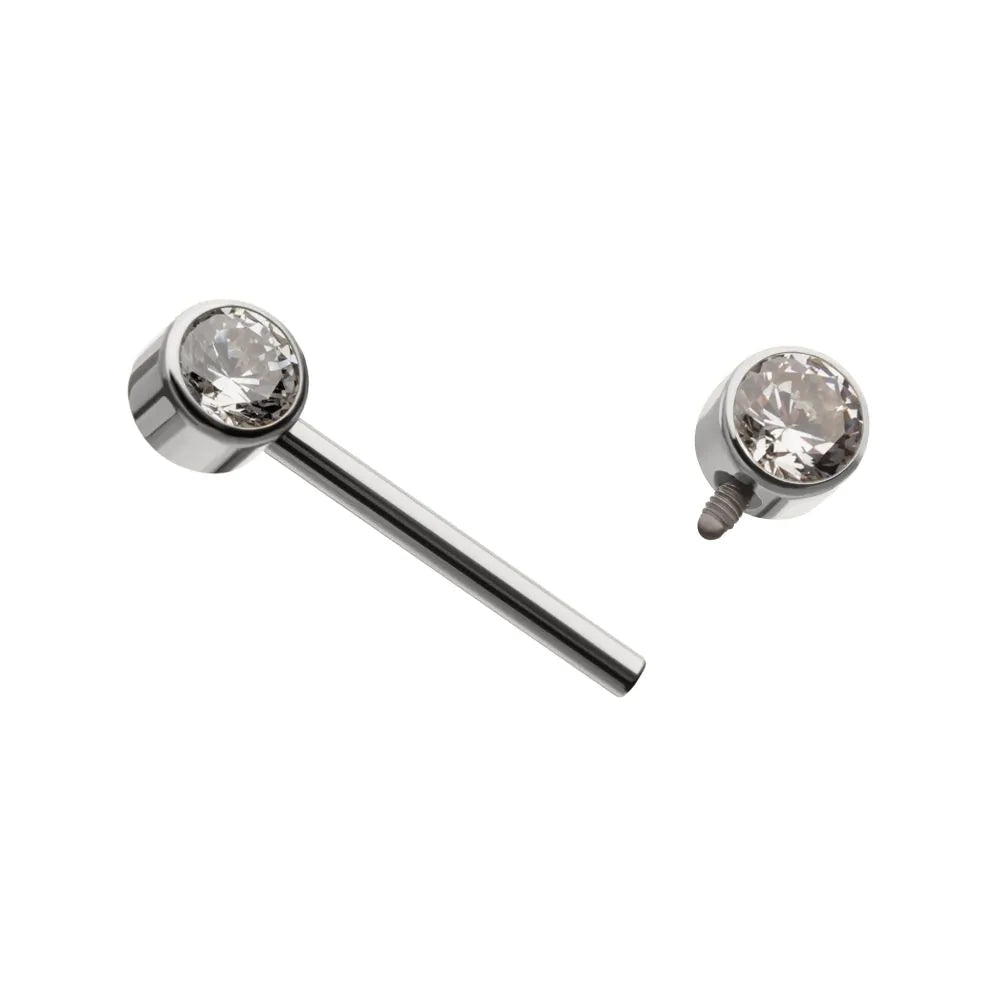 Titanium Internally Threaded Bezel Set Gem End Nipple Barbell (One Side Fixed, One Side Internally Threaded ) | Sold by piece