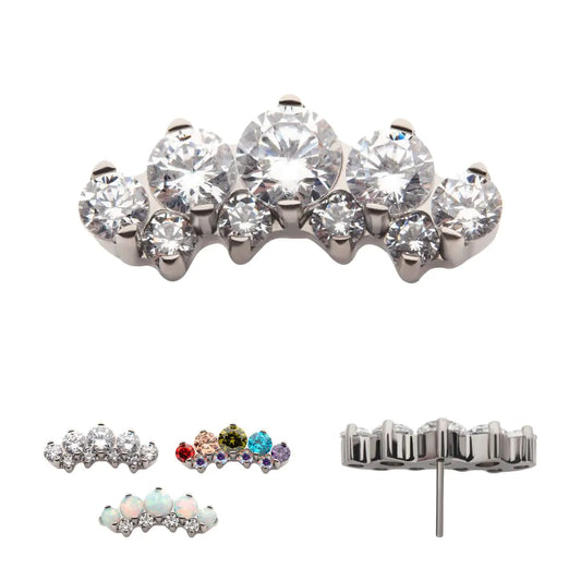 Titanium Threadless Prong Set Round CZ/Opal Terraced Cluster Top