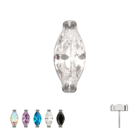 Titanium Threadless with 2-Prong Marquise CZ Top