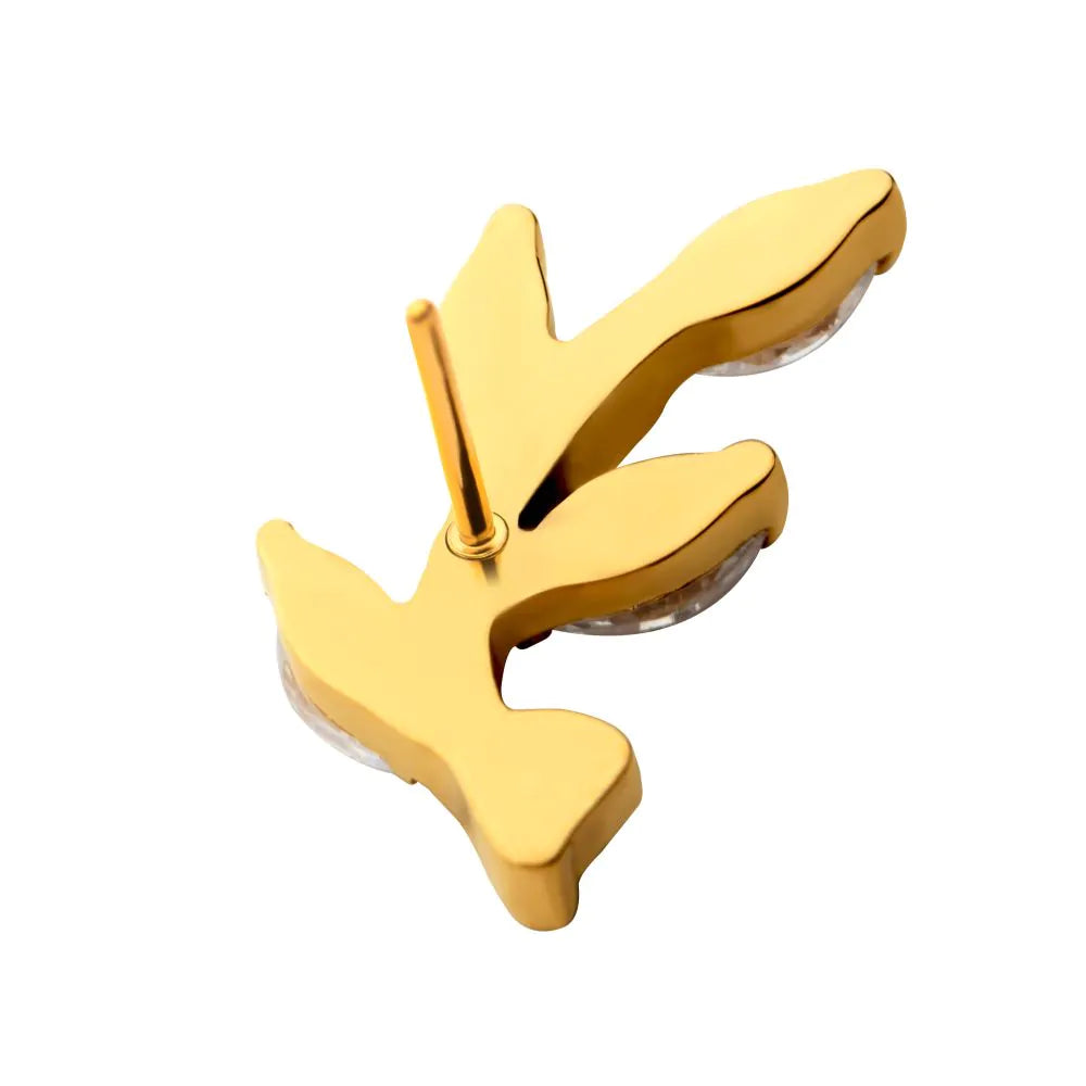 24Kt Gold PVD Threadless Marquise Crystal Leaf Top
