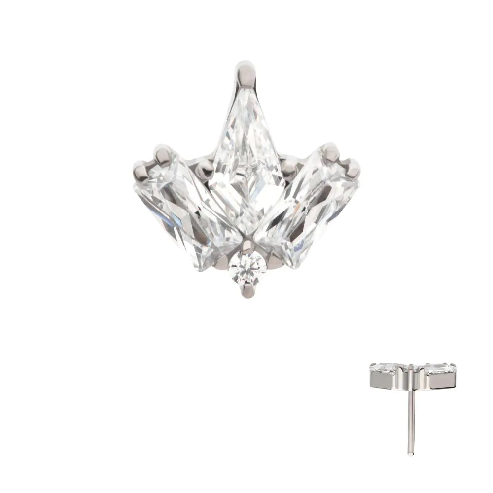 Titanium Threadless Round &amp; Pear Shape Crystal 5-Cluster Top