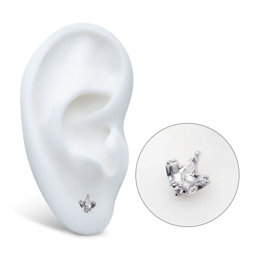 Titanium Threadless Round &amp; Pear Shape Crystal 5-Cluster Top