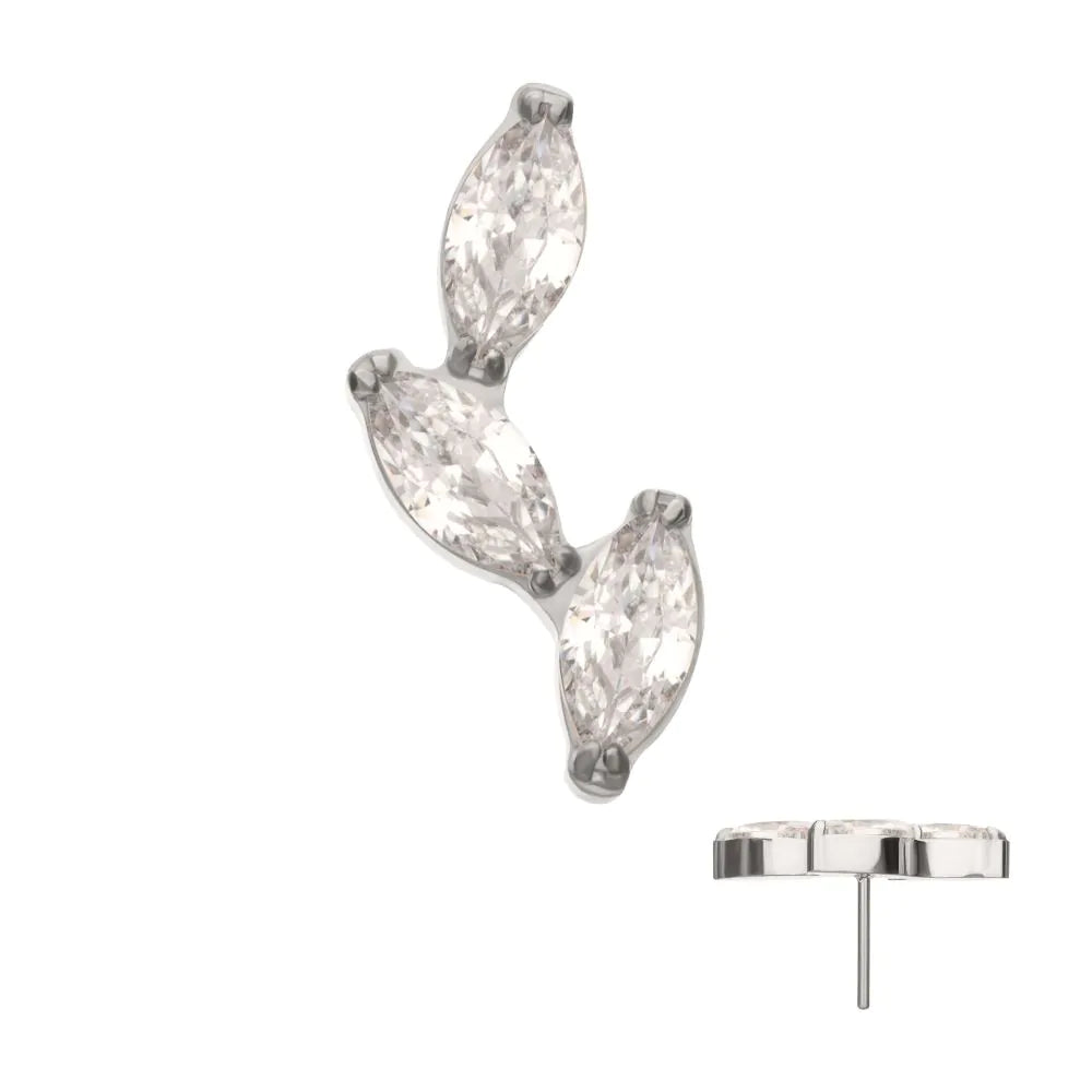 Titanium Threadless Vine Shape Top 3-Tier Full Clear Crystal Gem Marquise
