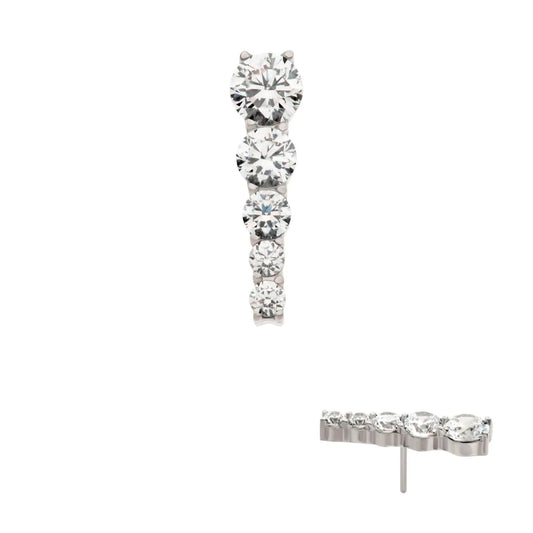 Titanium Threadless Cascading Prong Set Round CZ Gem 5-Cluster Top