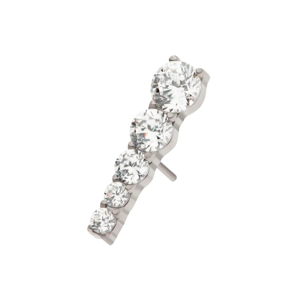 Titanium Threadless 5-Cluster Round Crystal Gem Bar Top