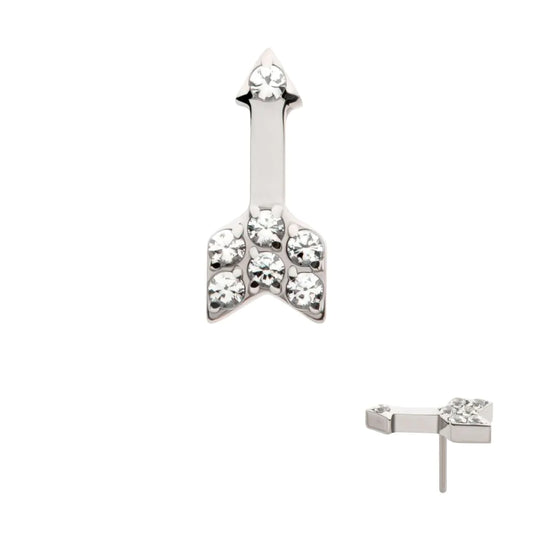 Titanium Threadless Pave Set Round CZ Gem Arrow Top