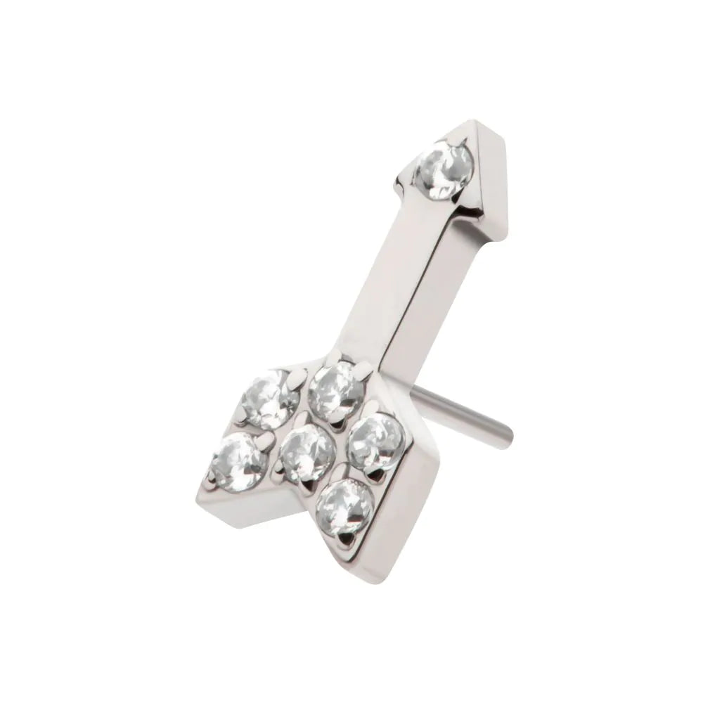Titanium Threadless Pave Set Round CZ Gem Arrow Top