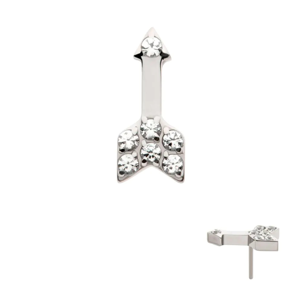 Titanium Threadless Pave Set Round Crystal Gem Arrow Top